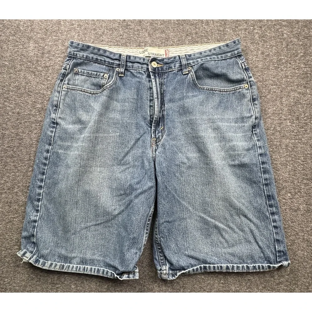 Levi's 569 Denim Jean Shorts Mens 36x11 Blue Loose Straight Baggy Loose Vtg Jort